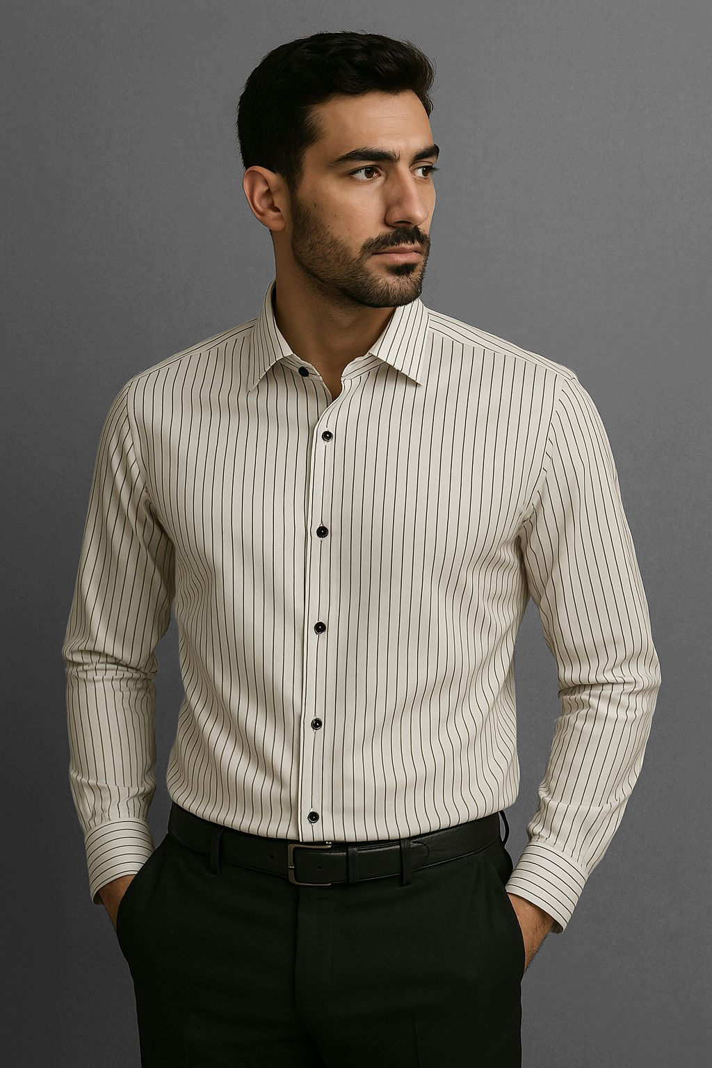 Striped cotton dress shirt, close up